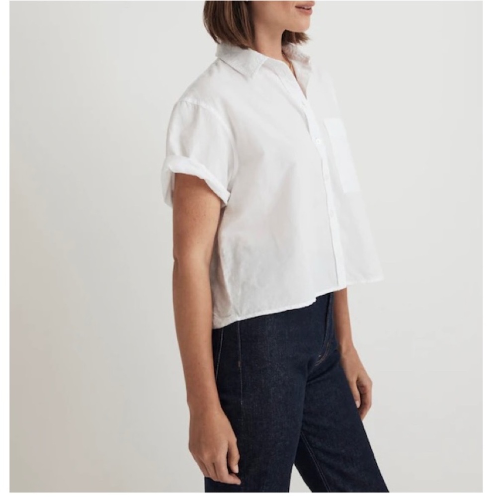 Madewell White Cropped Boxy Utility Button-Up Shirt Women’s Size Medium - Picture 2 of 16